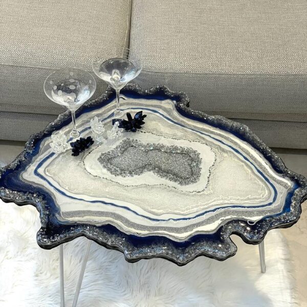 Navy Blue and Silver Geode Coffee Table